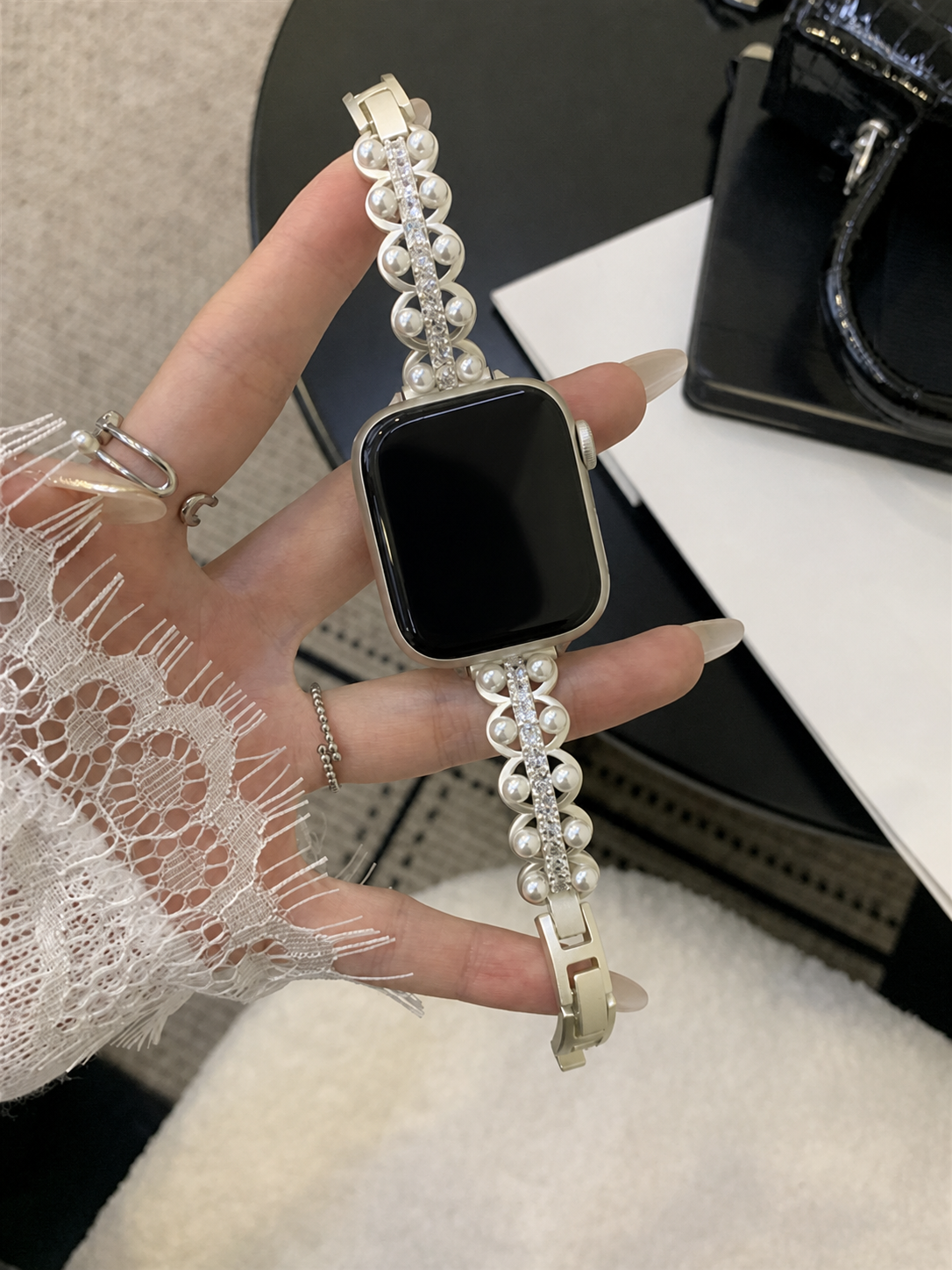 Pearl Link Silver-Tone Watch Band