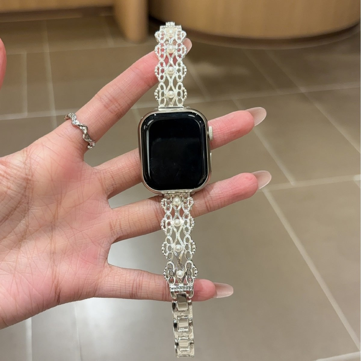 Gilded Pearl Lattice Watch Band