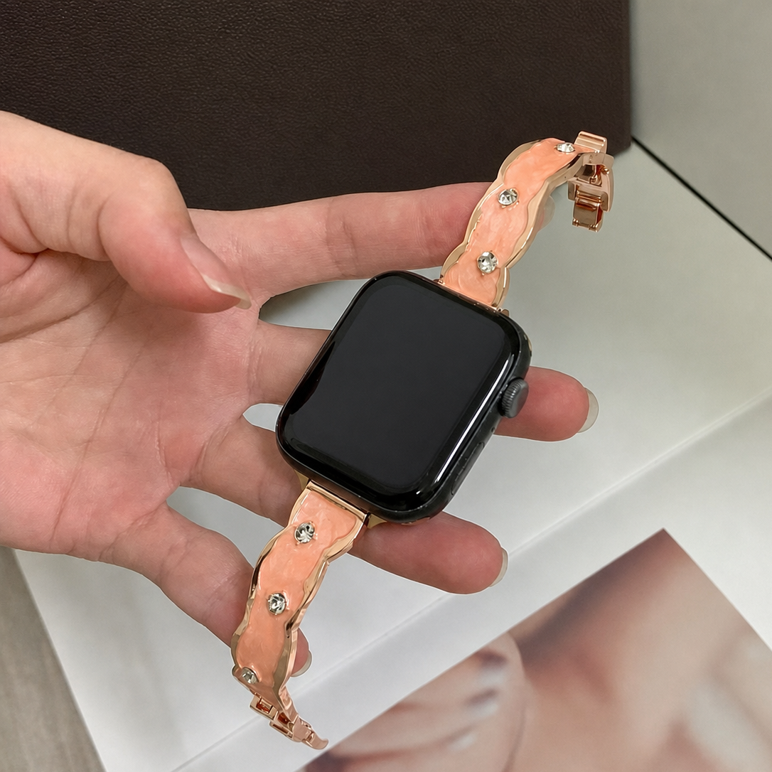 Ivory Marble-Inspired Gold-Trim Watch Band