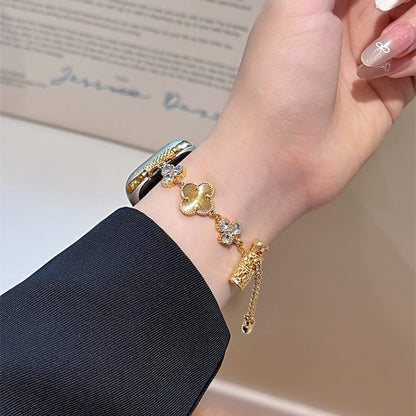 Clover Charm Crystal-Inspired Chain Watch Band