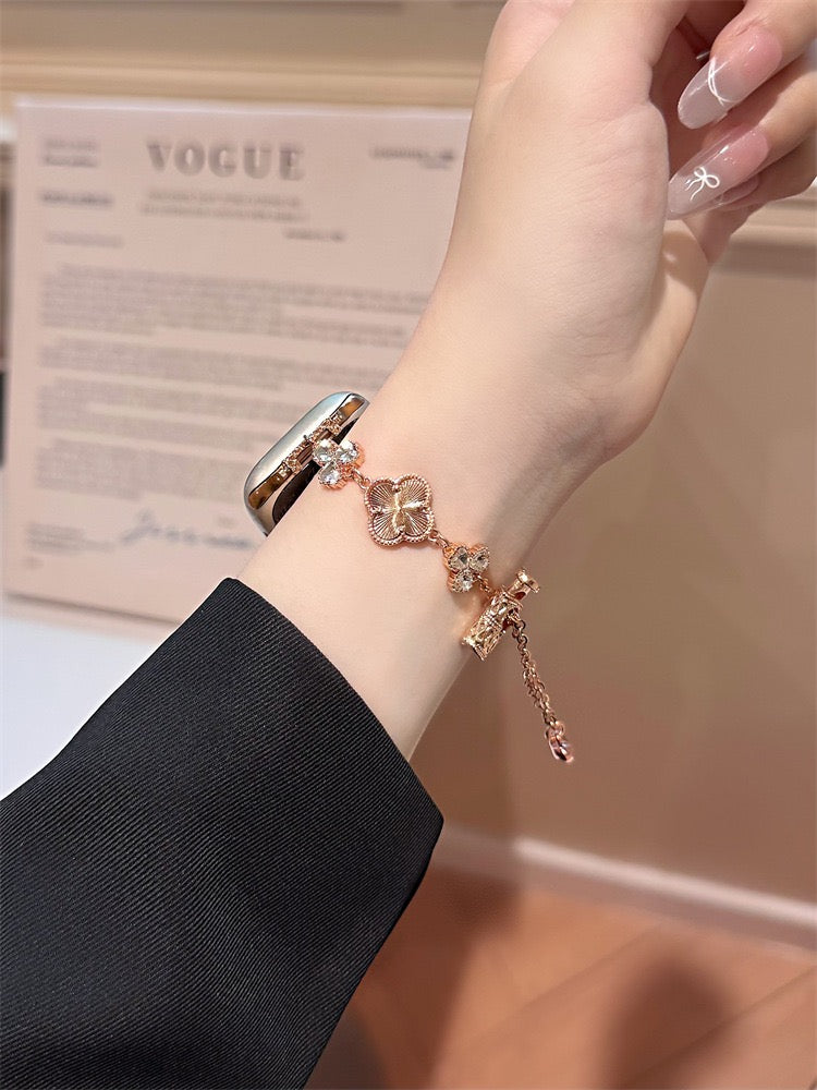 Clover Charm Crystal-Inspired Chain Watch Band