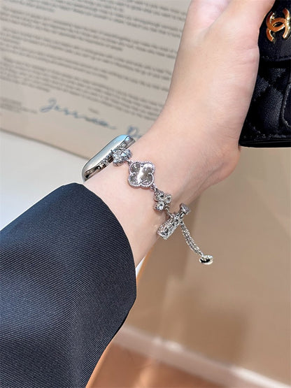 Clover Charm Crystal-Inspired Chain Watch Band