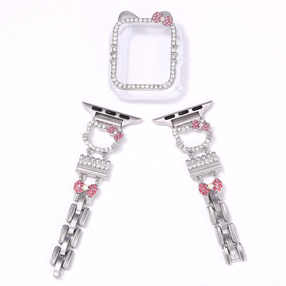 Pink Bow Crystal Case & Chain Smartwatch Band Set