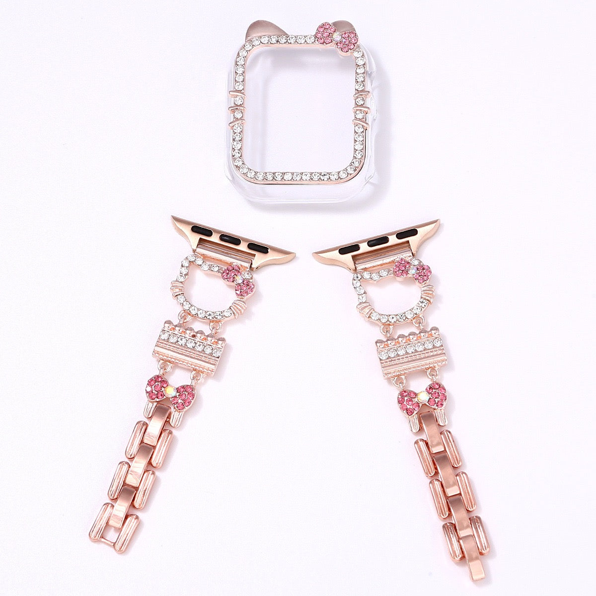 Pink Bow Crystal Case & Chain Smartwatch Band Set