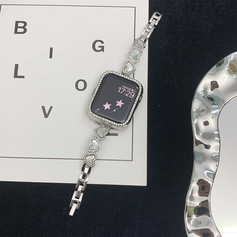 Golden Heart-Link Crystal Smartwatch Band