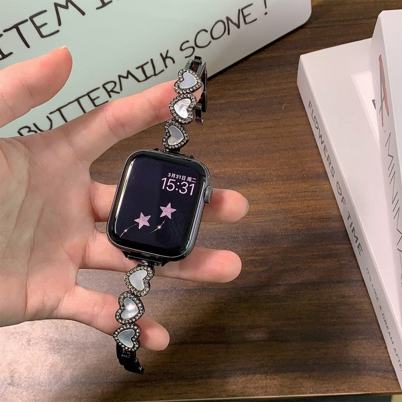 Golden Heart-Link Crystal Smartwatch Band
