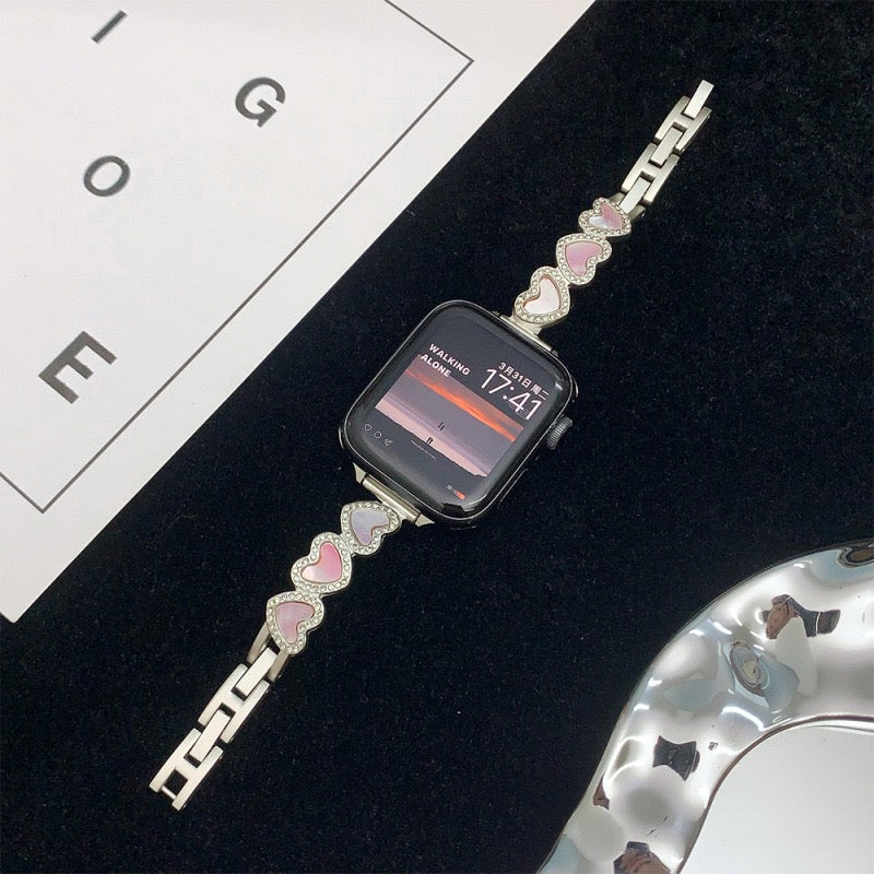 Golden Heart-Link Crystal Smartwatch Band