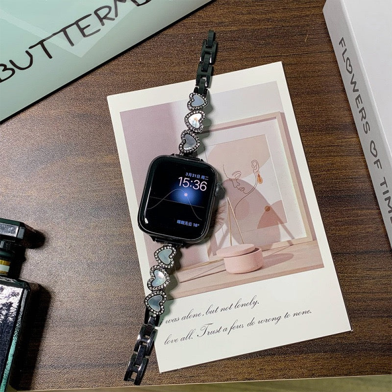 Golden Heart-Link Crystal Smartwatch Band
