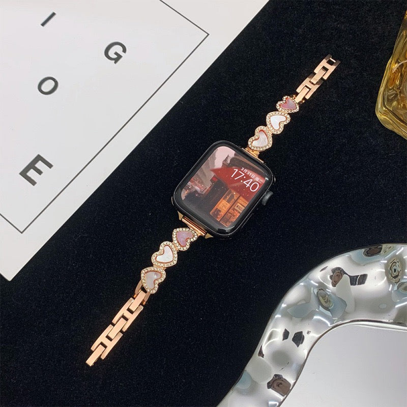 Golden Heart-Link Crystal Smartwatch Band
