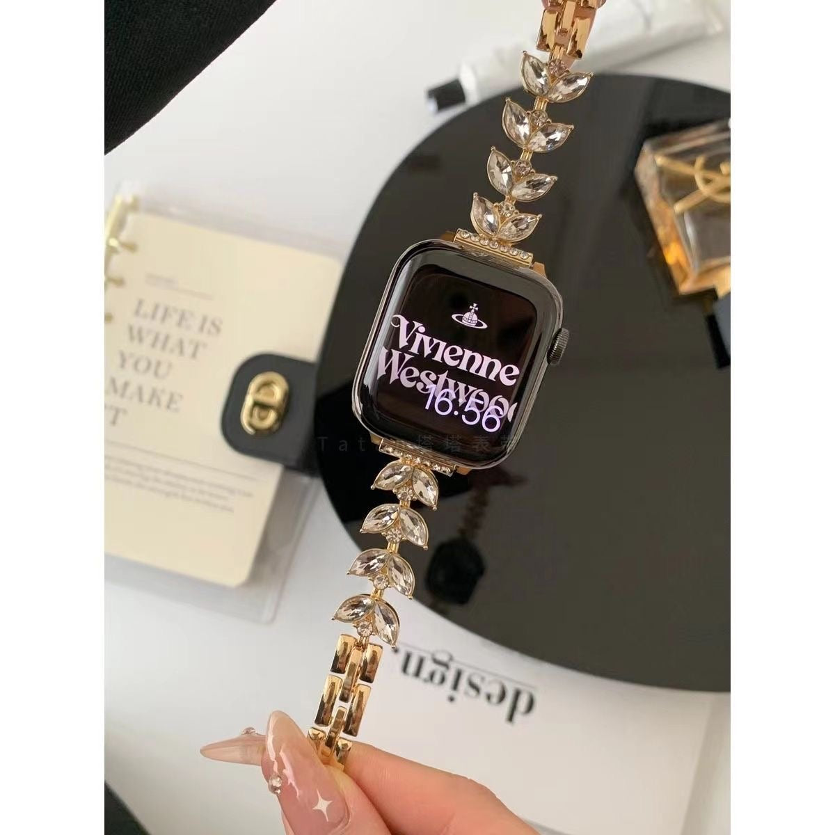 Silver Crystal Leaf Link Apple Watch Band