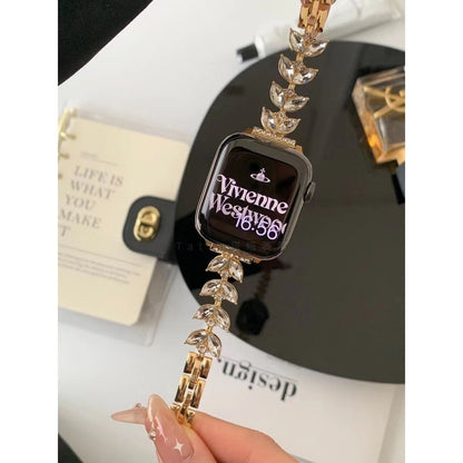 Silver Crystal Leaf Link Apple Watch Band