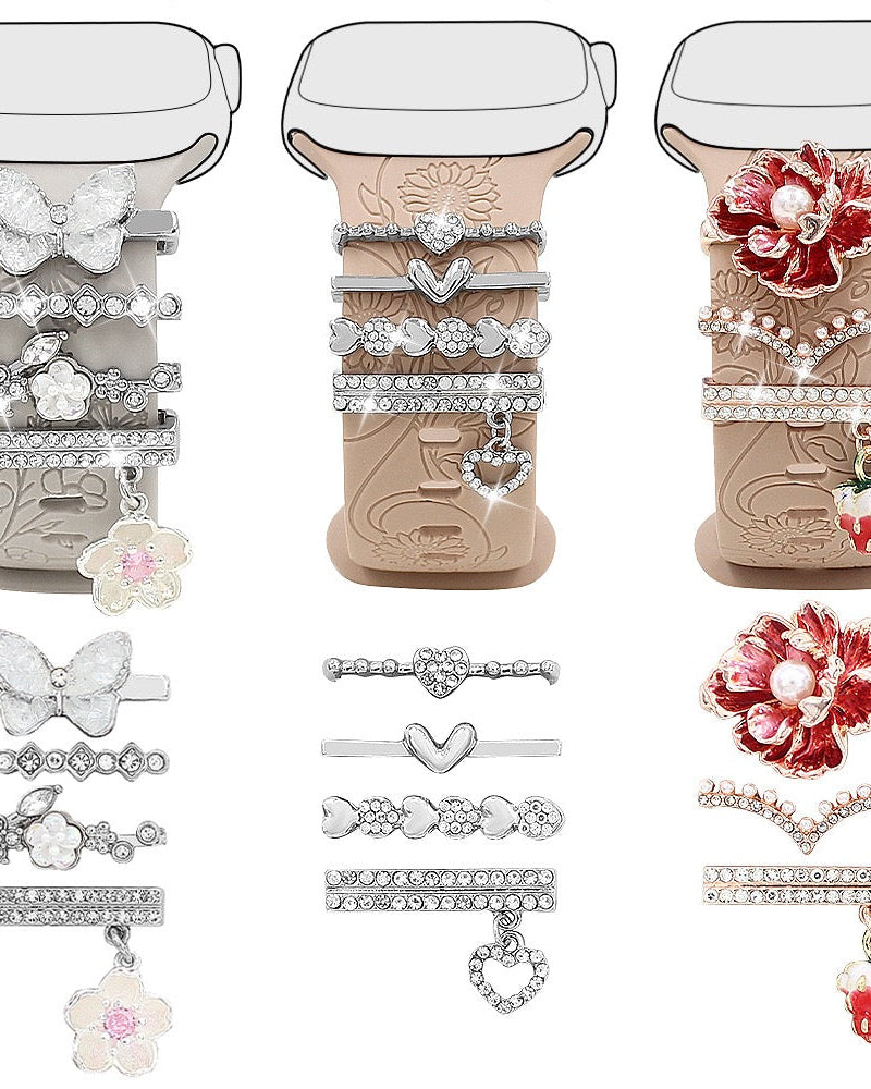 Floral Embossed Silicone Watch Band & Charm Set