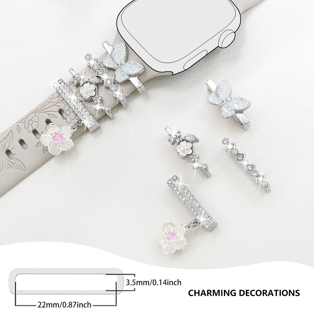 Floral Embossed Silicone Watch Band & Charm Set