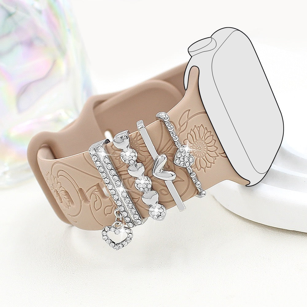 Floral Embossed Silicone Watch Band & Charm Set