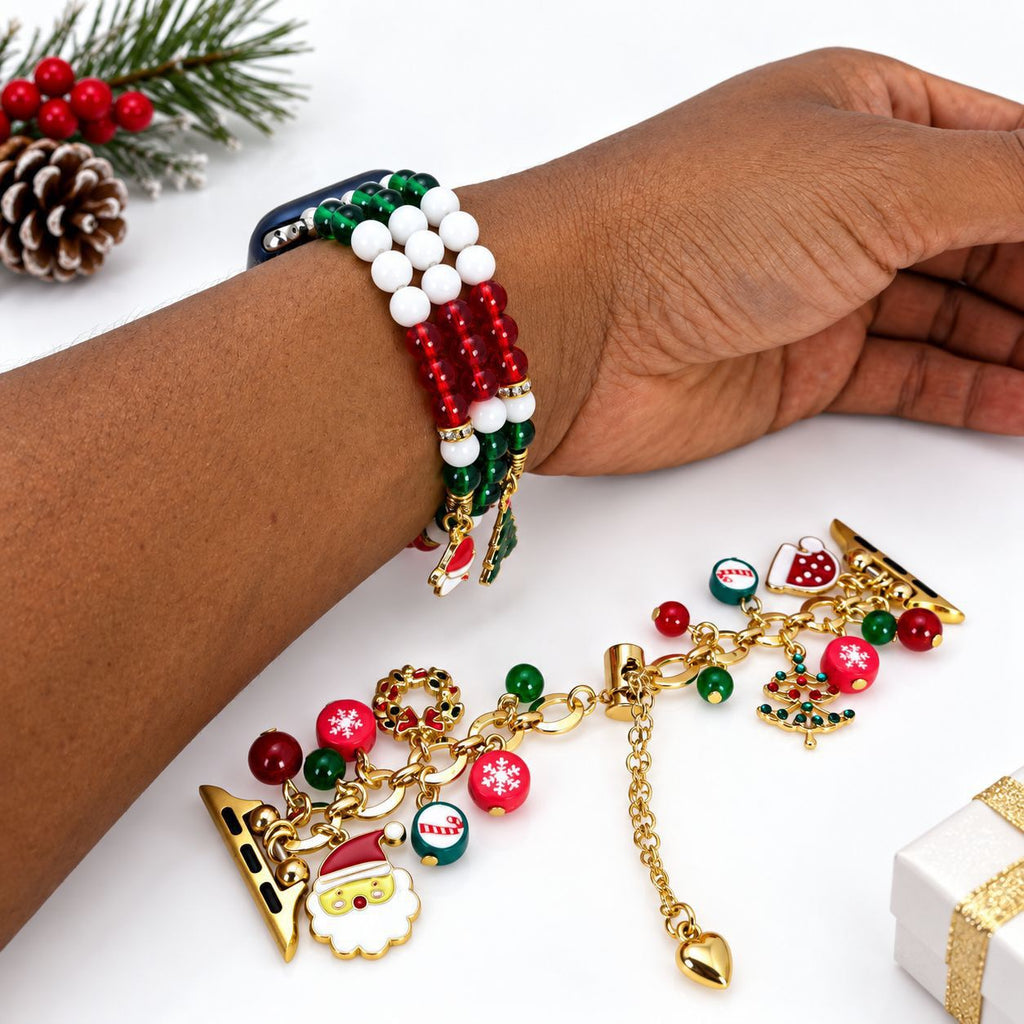 Christmas Beaded & Charm Chain Watch Band