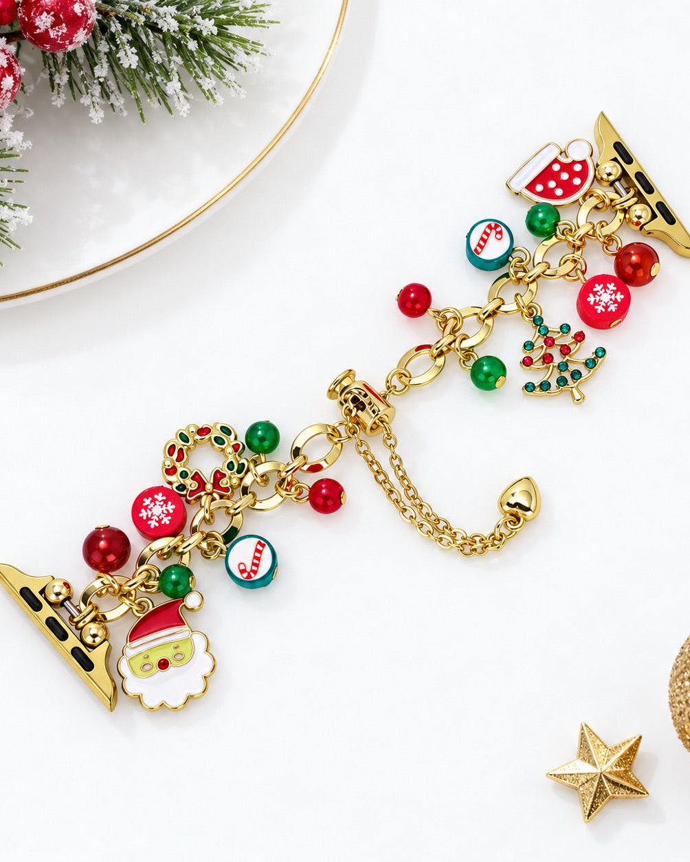 Christmas Beaded & Charm Chain Watch Band