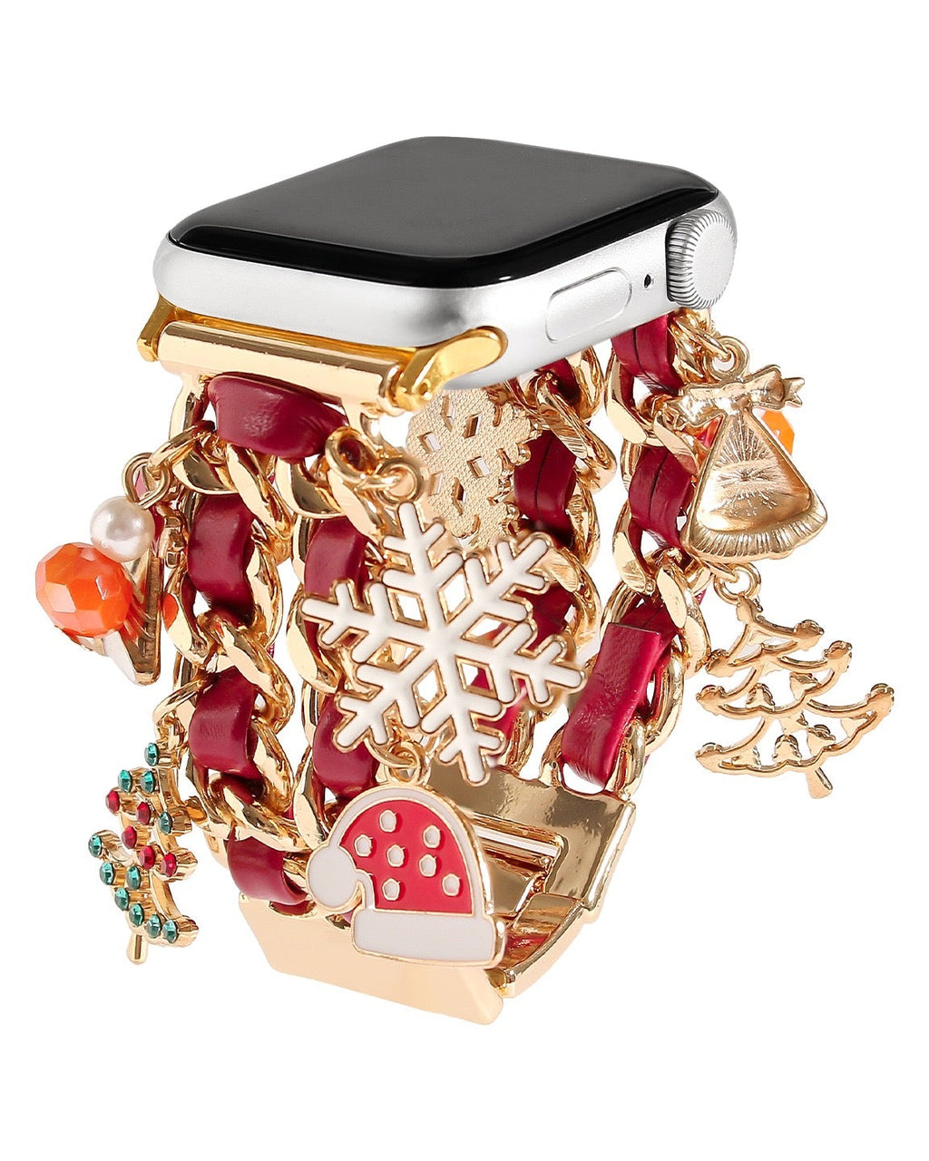 Burgundy Christmas Charm Chain Watch Band