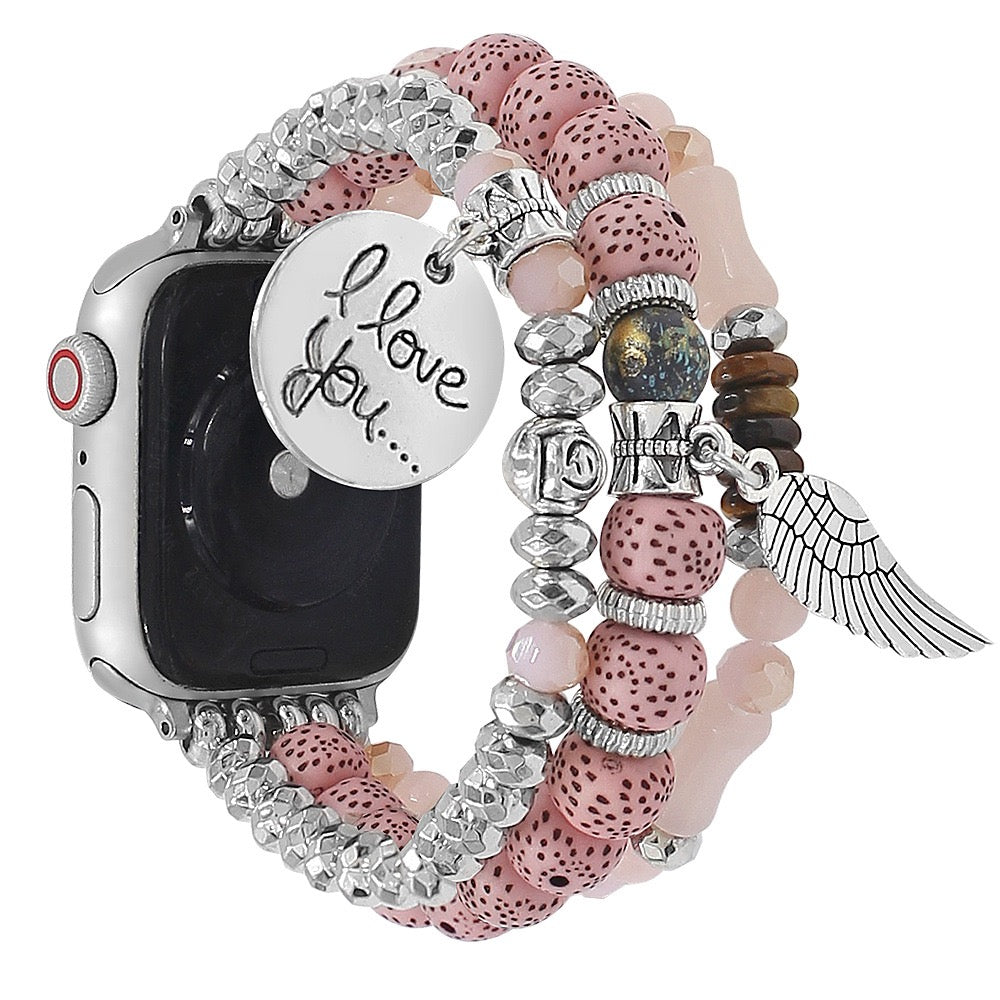Wood-Tone Beaded Tassel Watch Band