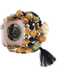 Wood-Tone Beaded Tassel Watch Band
