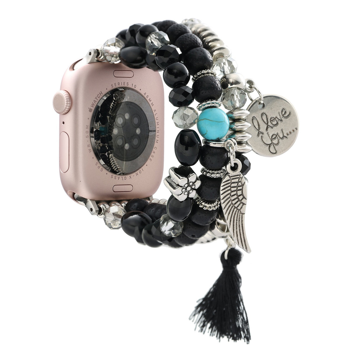 Wood-Tone Beaded Tassel Watch Band