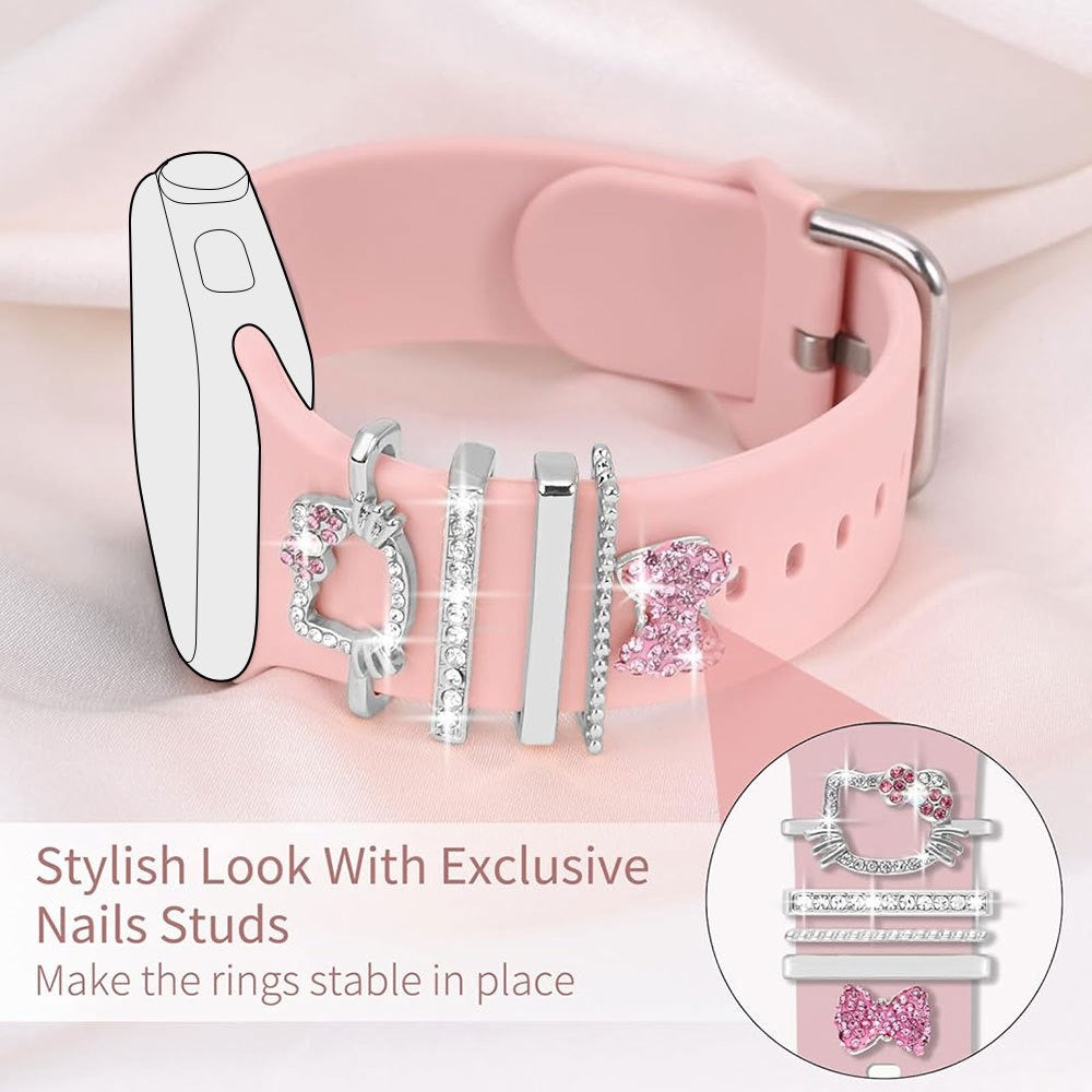 Pink Bow Crystal Watch Band Charm Set
