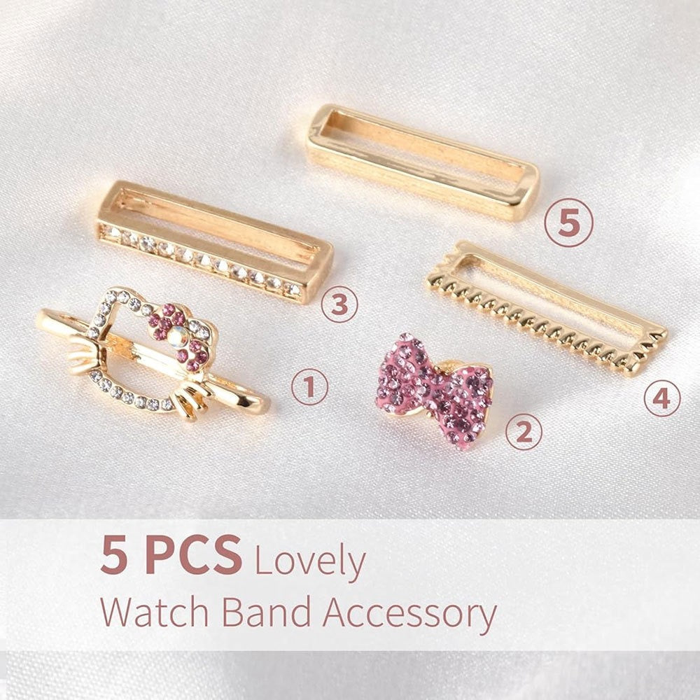 Pink Bow Crystal Watch Band Charm Set