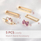 Pink Bow Crystal Watch Band Charm Set