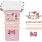 Pink Bow Crystal Watch Band Charm Set