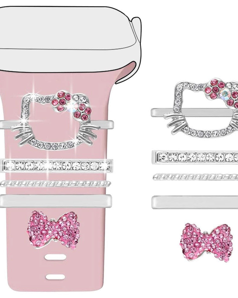 Pink Bow Crystal Watch Band Charm Set