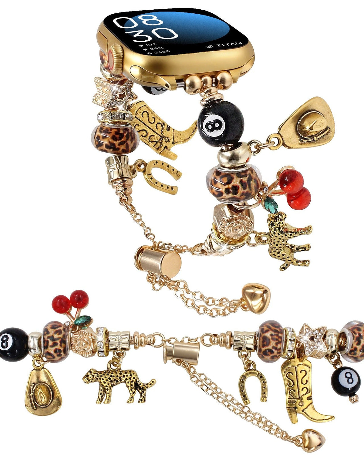 Western Charm & Leopard Bead Watch Band