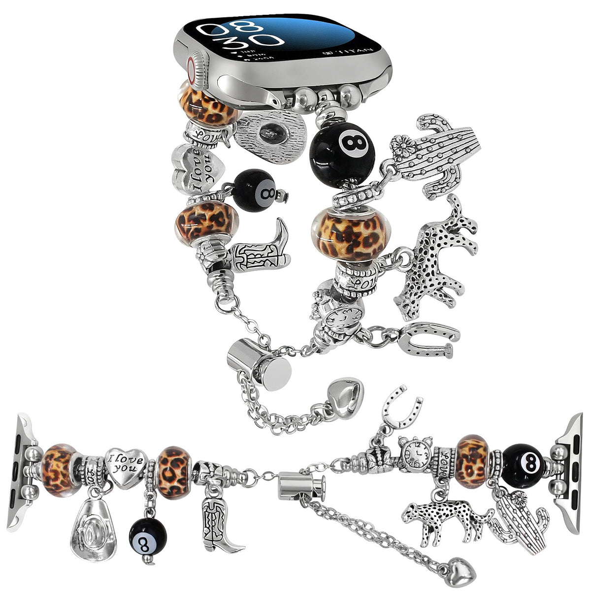 Western Charm & Leopard Bead Watch Band
