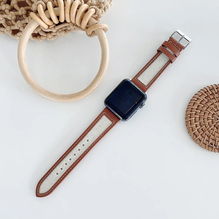 Stitching Leather Canvas Apple Watch Band
