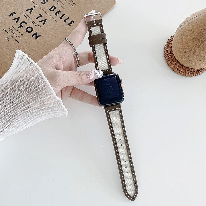 Stitching Leather Canvas Apple Watch Band
