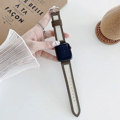 Stitching Leather Canvas Apple Watch Band