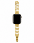 Gold-tone openwork lattice watch band with pearl-inspired central accents.
