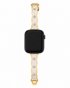 White marble-inspired watch band with wavy gold-tone trim and clear decorative accents.