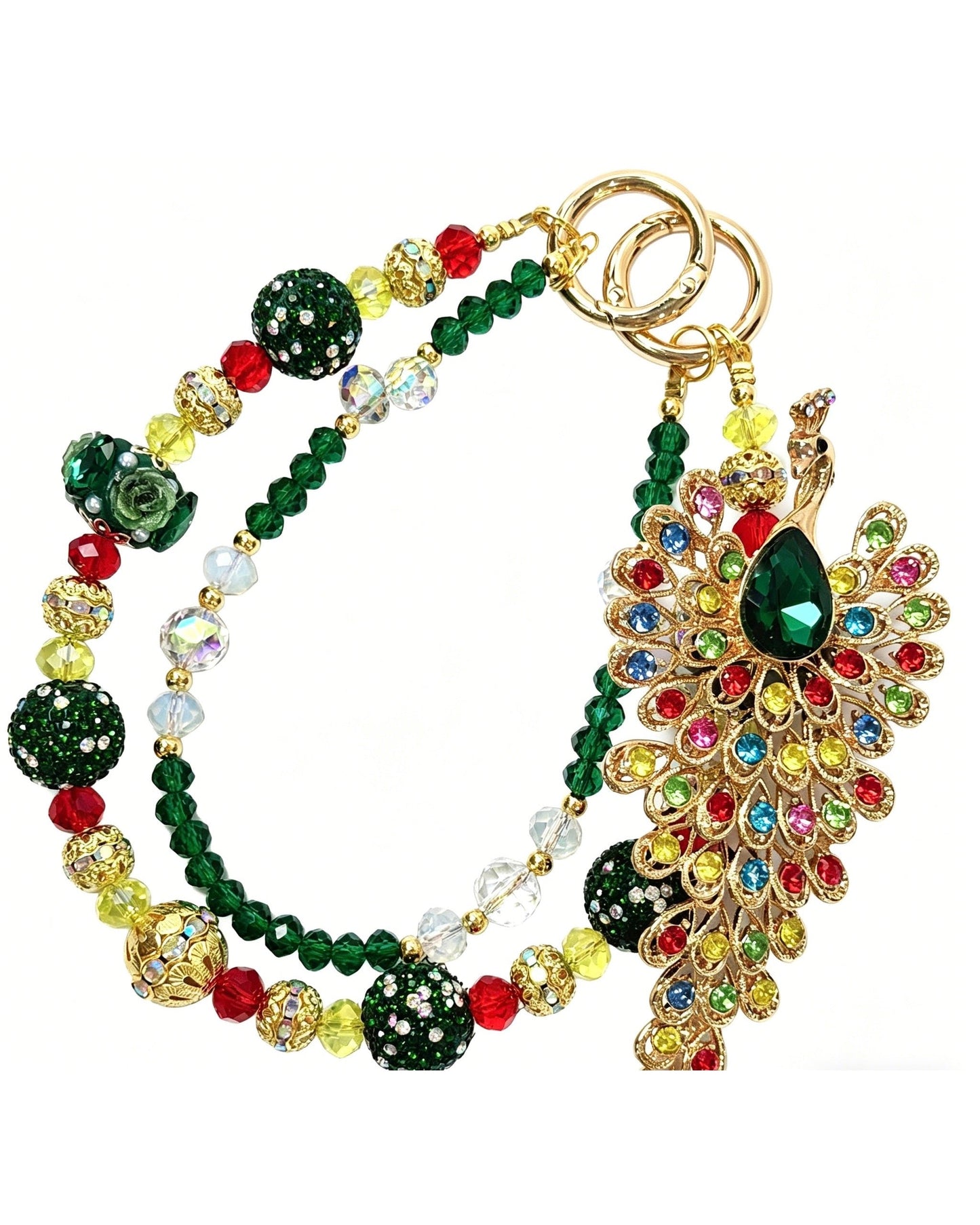 Peacock Beaded Phone and Bag Charm - white background product view