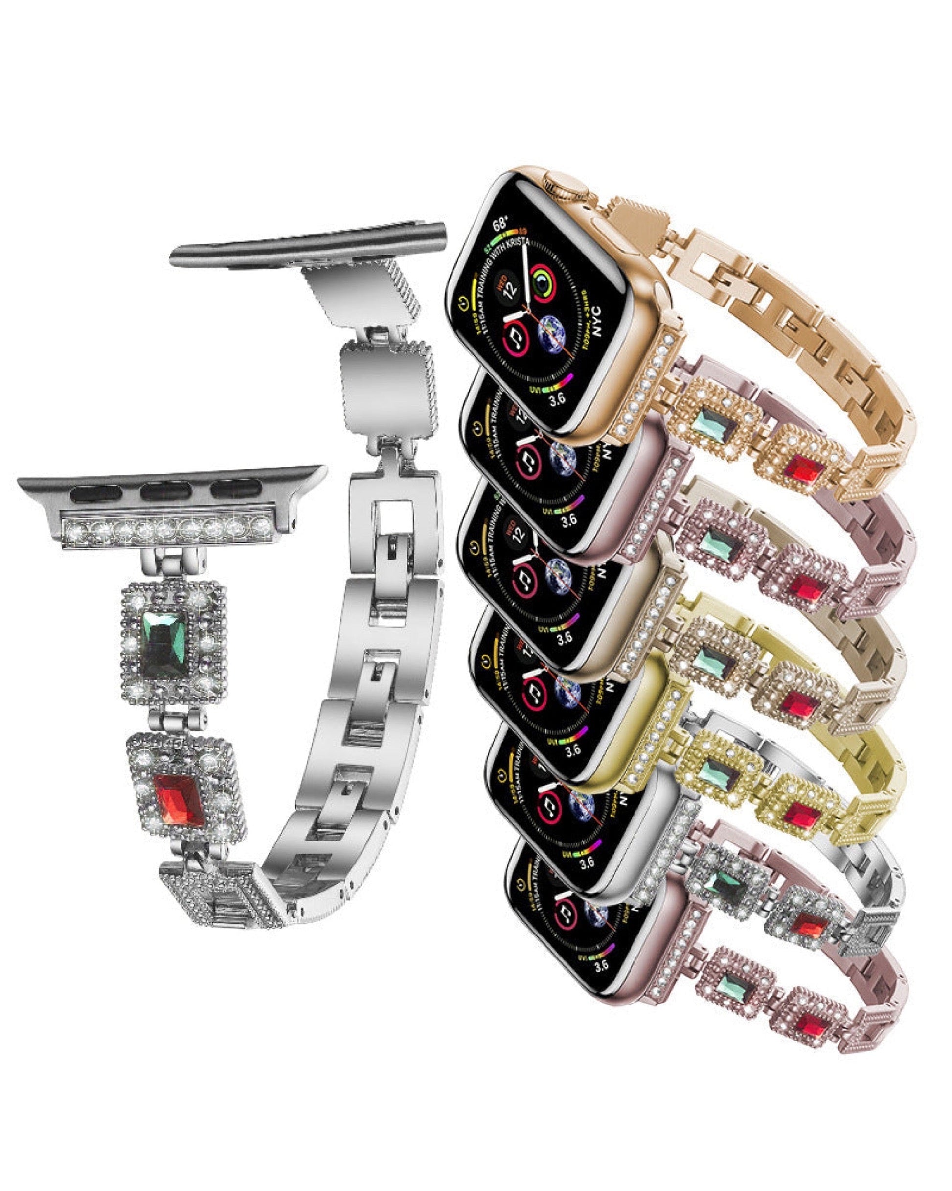 Square Crystal Metal Apple Watch Band - white background product view