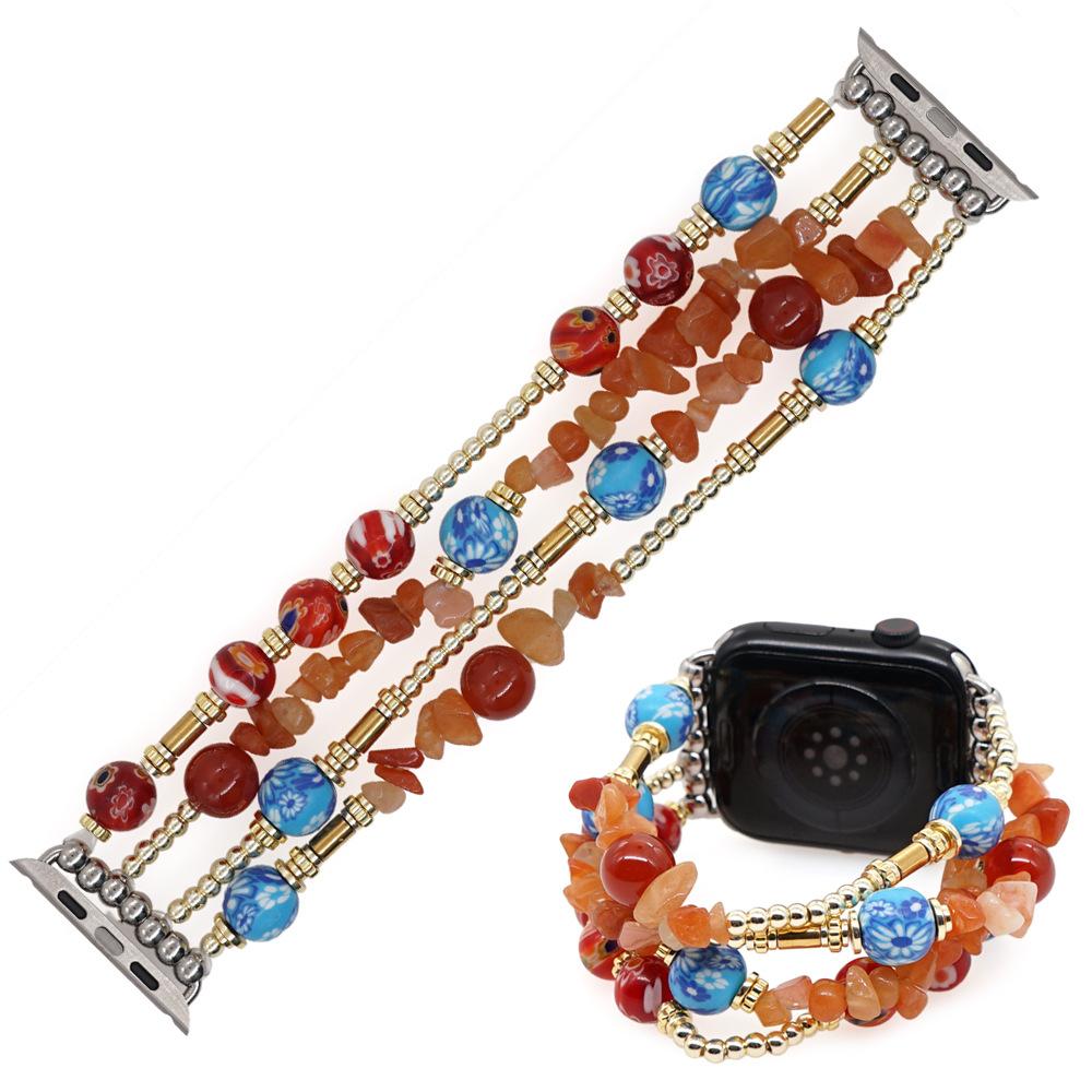 Gravel Red Colored Glaze Flower Bead Apple Watch Band