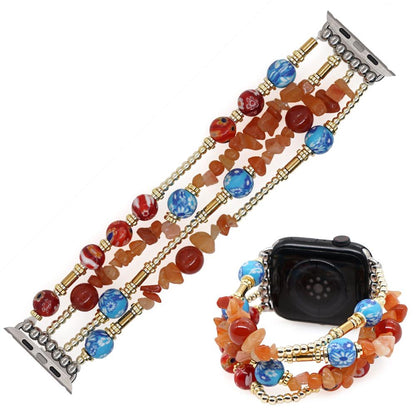 Gravel Red Colored Glaze Flower Bead Apple Watch Band