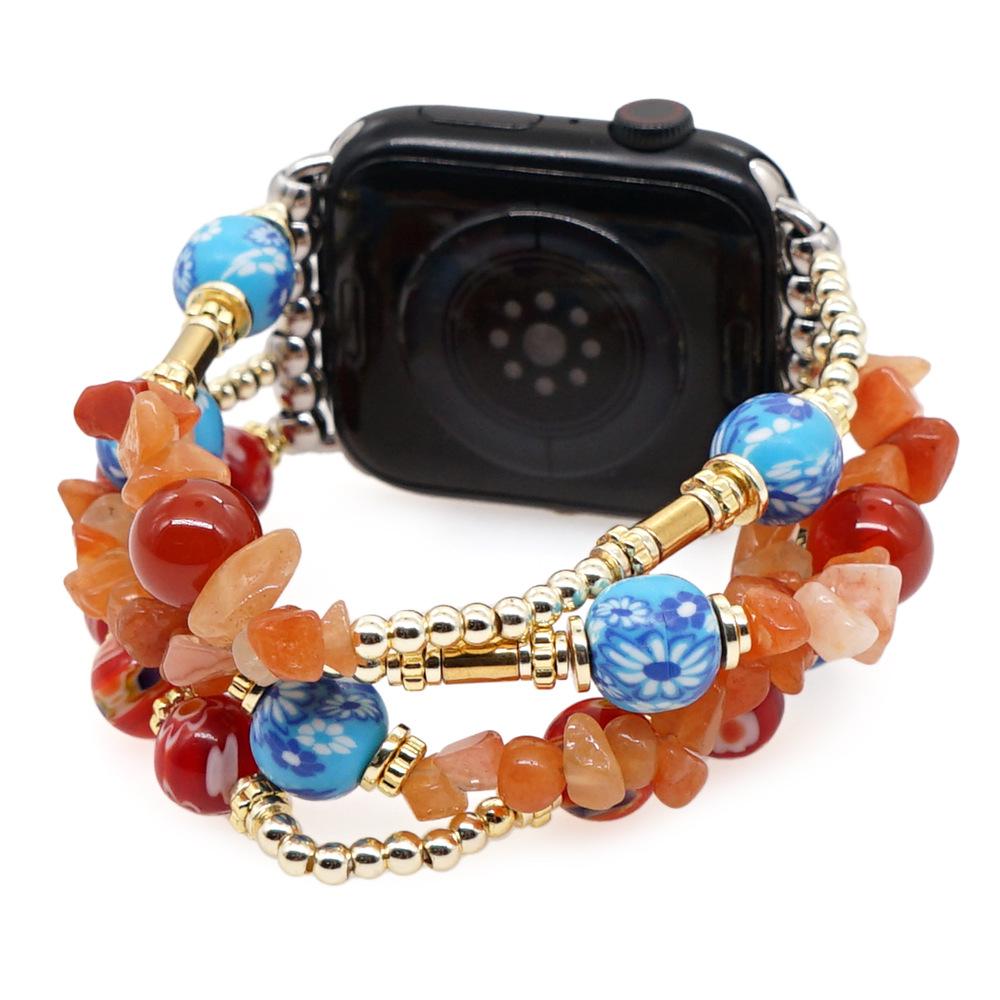 Gravel Red Colored Glaze Flower Bead Apple Watch Band