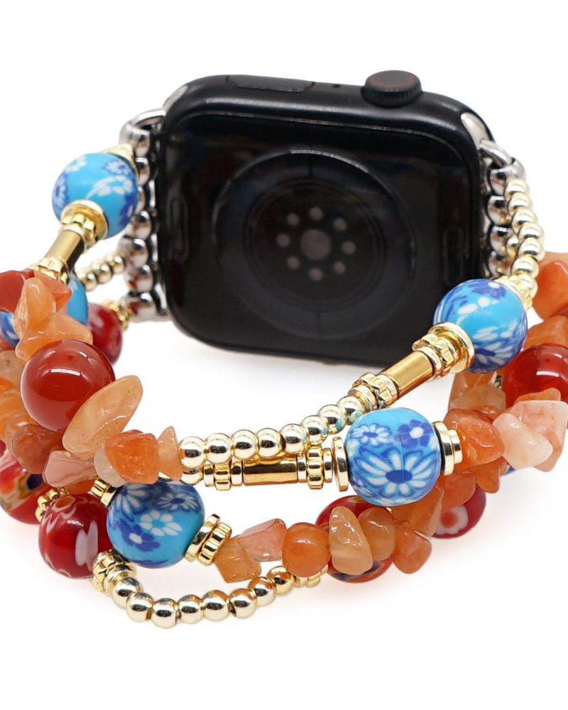 Gravel Red Colored Glaze Flower Bead Apple Watch Band